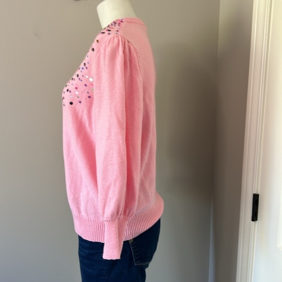 Lilly Pulitzer Ginny Pink Sequin Sweater blouson sleeves Crewneck Sz XL - Picture 6 of 11